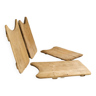 Lot de 4 Anciennes planches en bois à laver de lavandière - France 1900