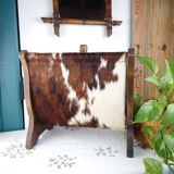 Vintage magazine rack wood and natural leather 37x39.5x26 cm 1.76 kg