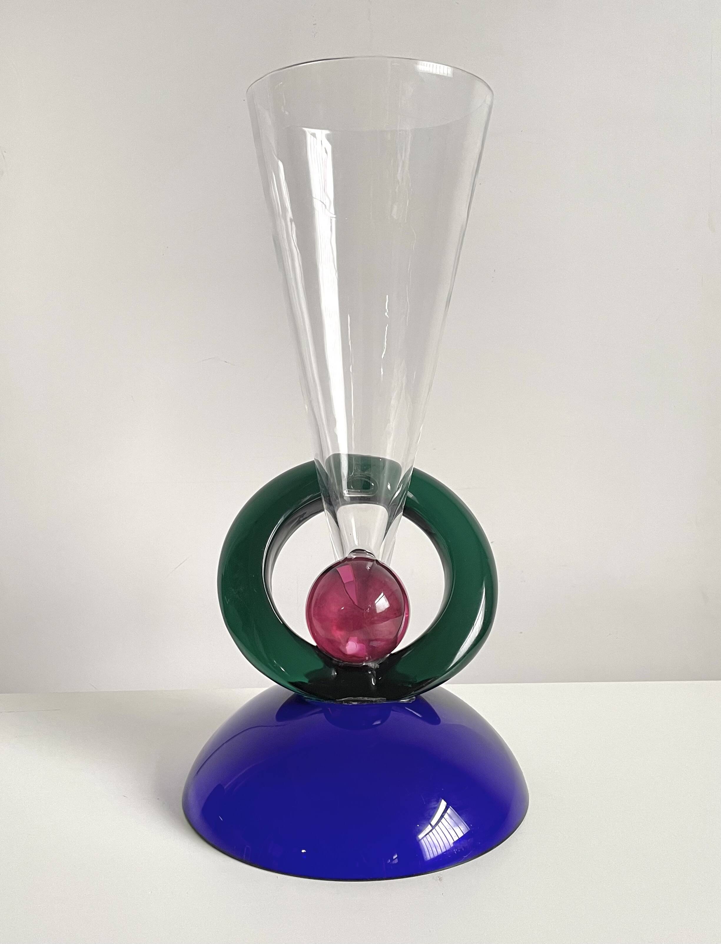 XL Size 1980s Memphis Design Style Glass Vase
