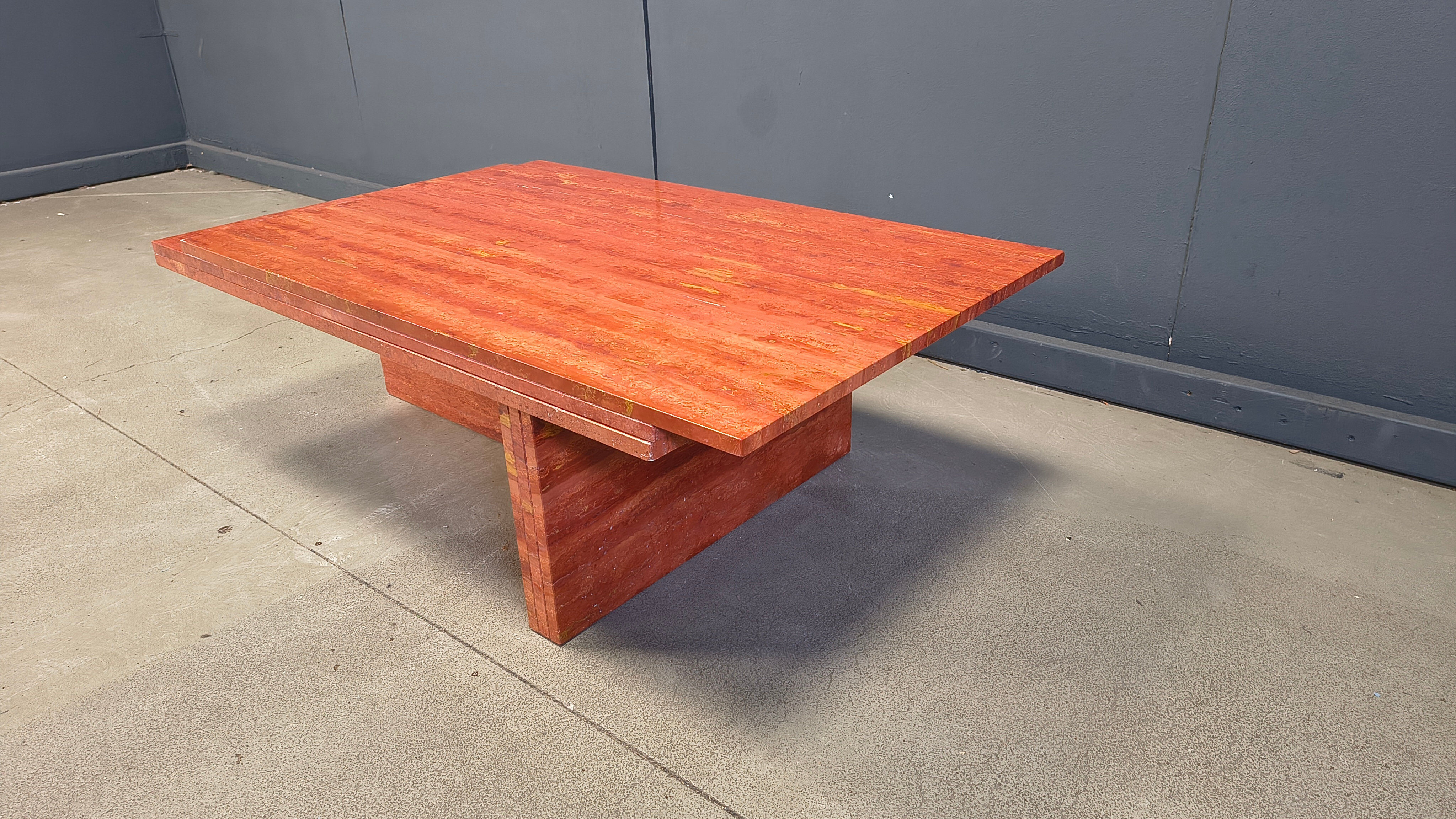 Vintage red travertine coffee table, 1970s