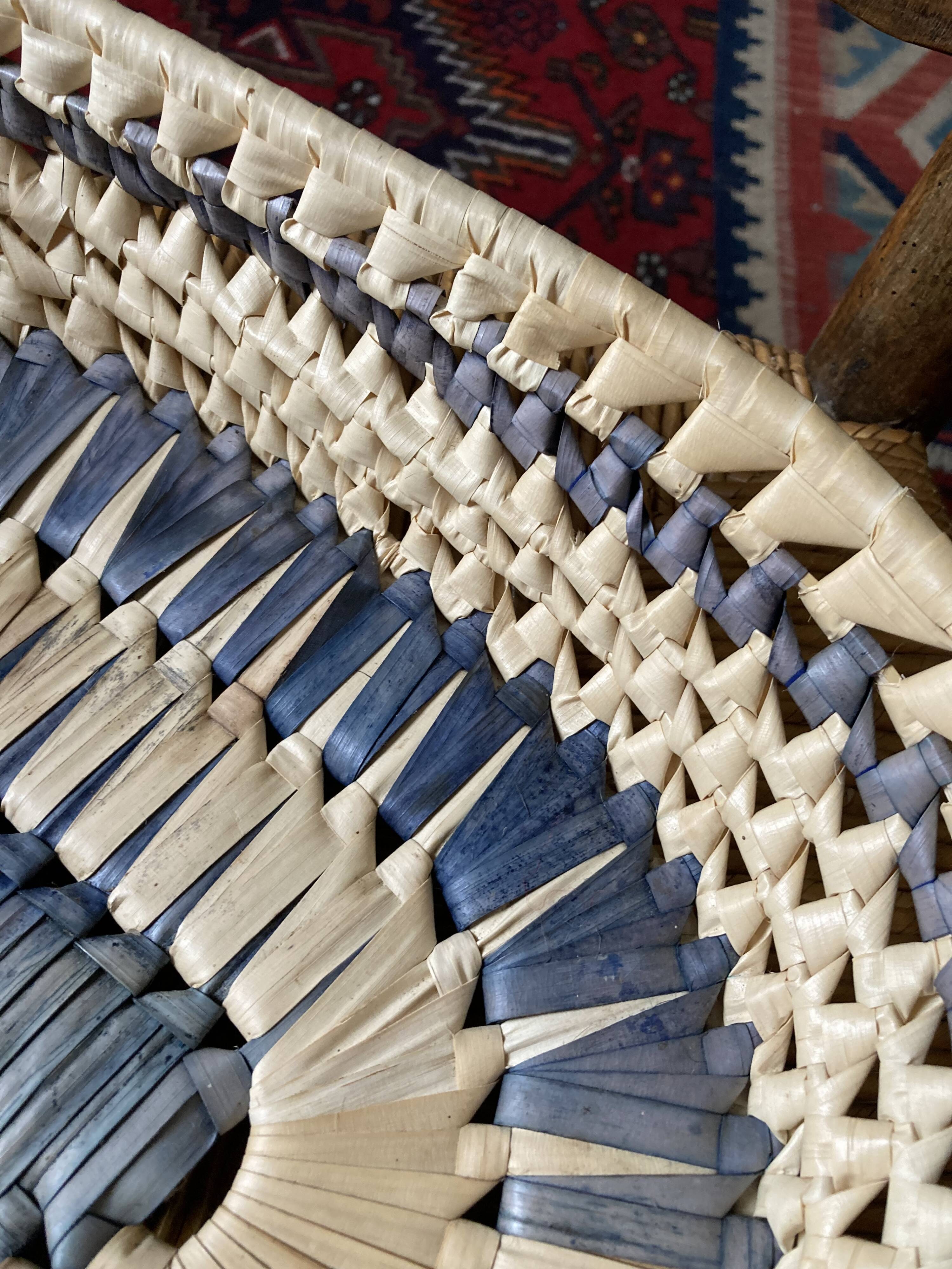 Wicker basket and vintage asymmetrical antique ceramic