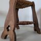 Low tripod farm stool in wood and straw