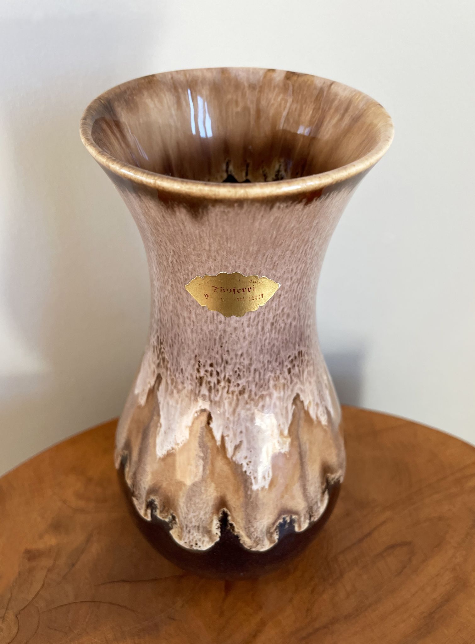 Brown German Fat Lava Style Vase with Drip Glaze, Töpferei Zimmermann