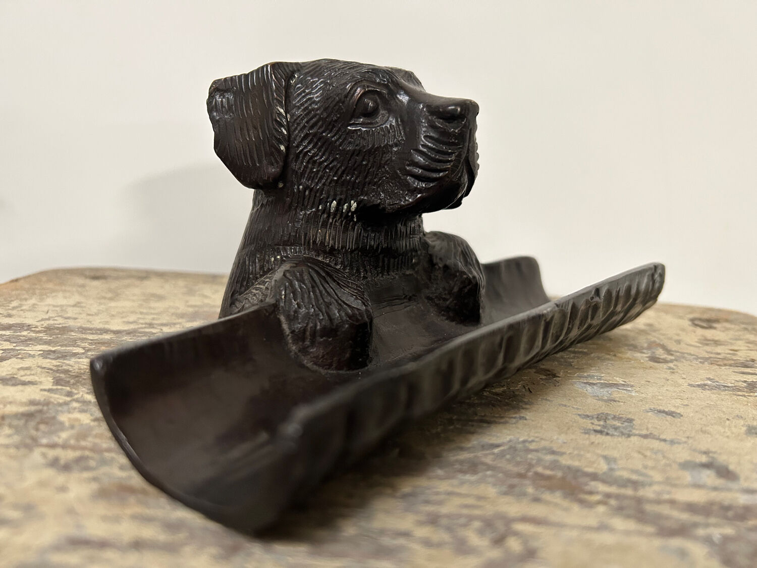 Old bronze pen holder, dog, vintage decoration, flea market XXth