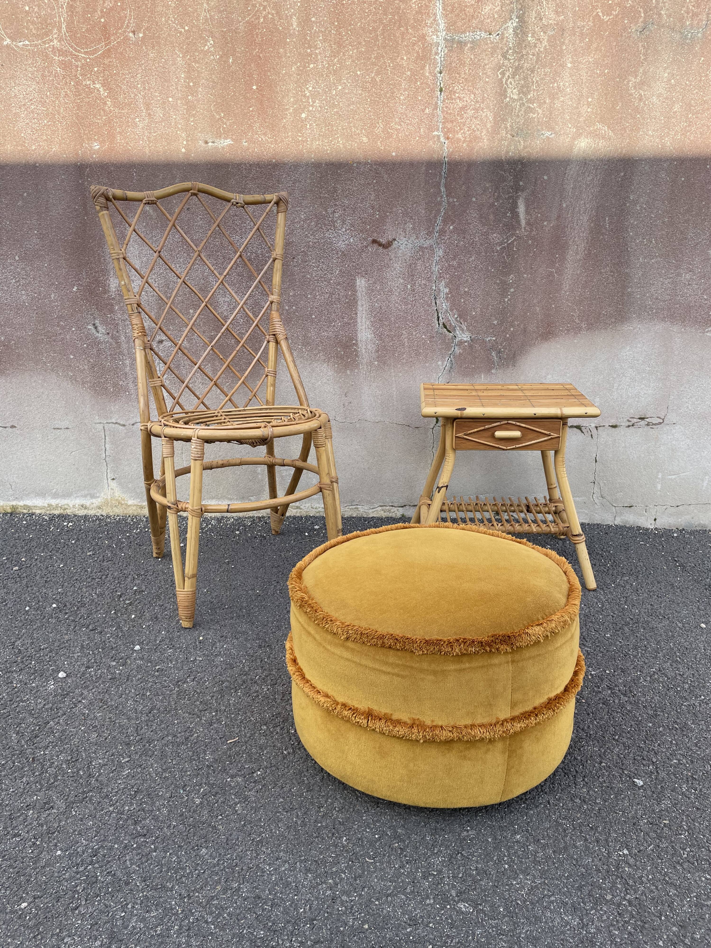 Golden yellow velvet pouf