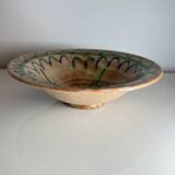 Glazed ceramic dish with green and blue floral decoration – vintage southern earthenware – handmade