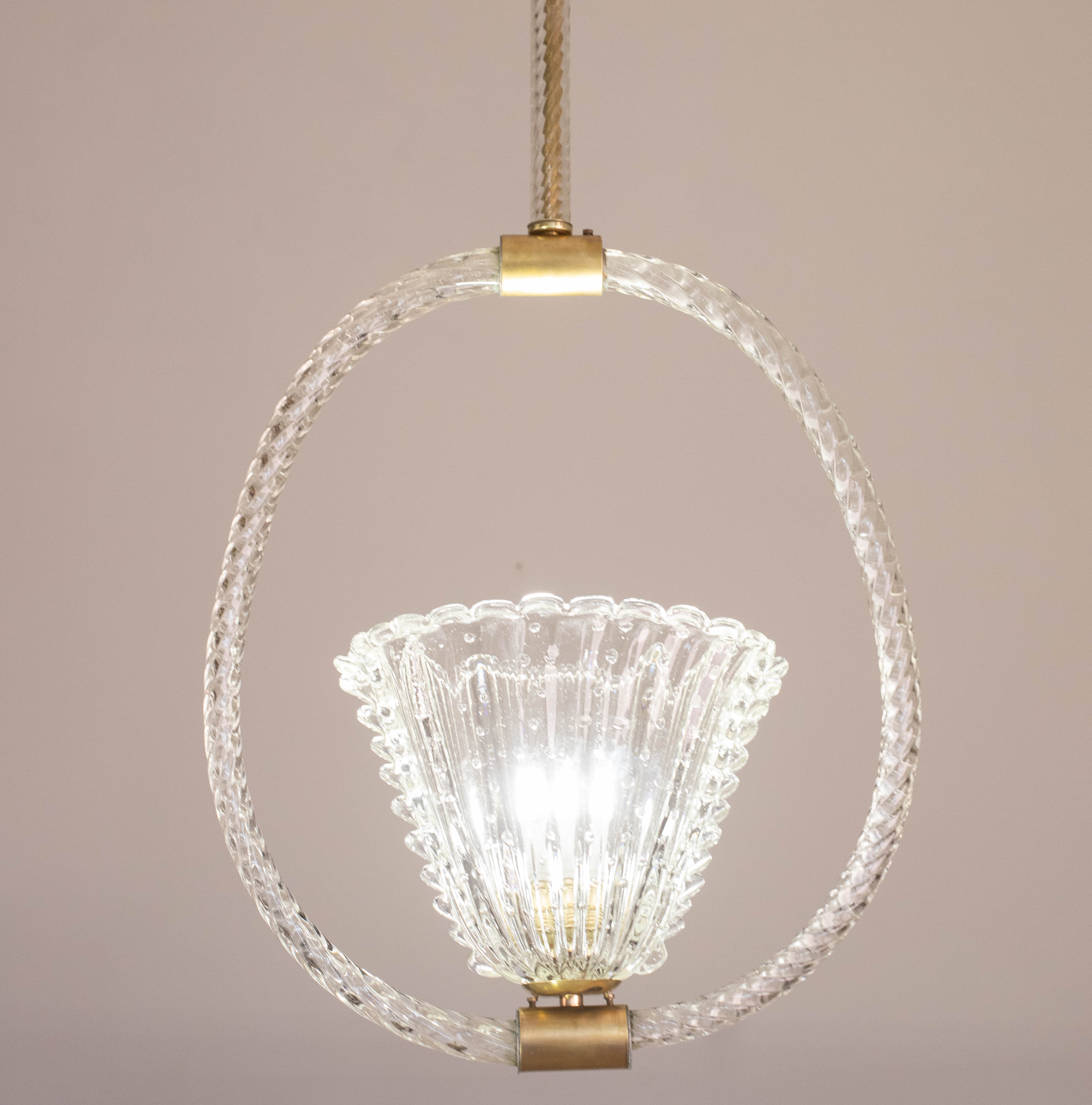 Ercole Barovier Art Deco Chandelier, "Bullicante" Glass Murano, 1940