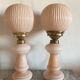 Pair of pink opaline lamps