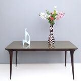 Rectangular Ebonized Beech Dining Table with a Taupe Glass Top, Italy