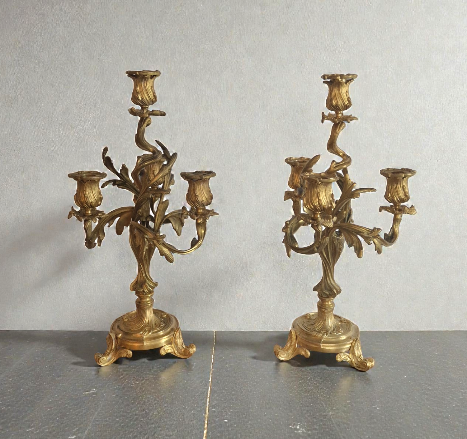 Pair of gilded bronze candelabra – Louis XV style – 19th century