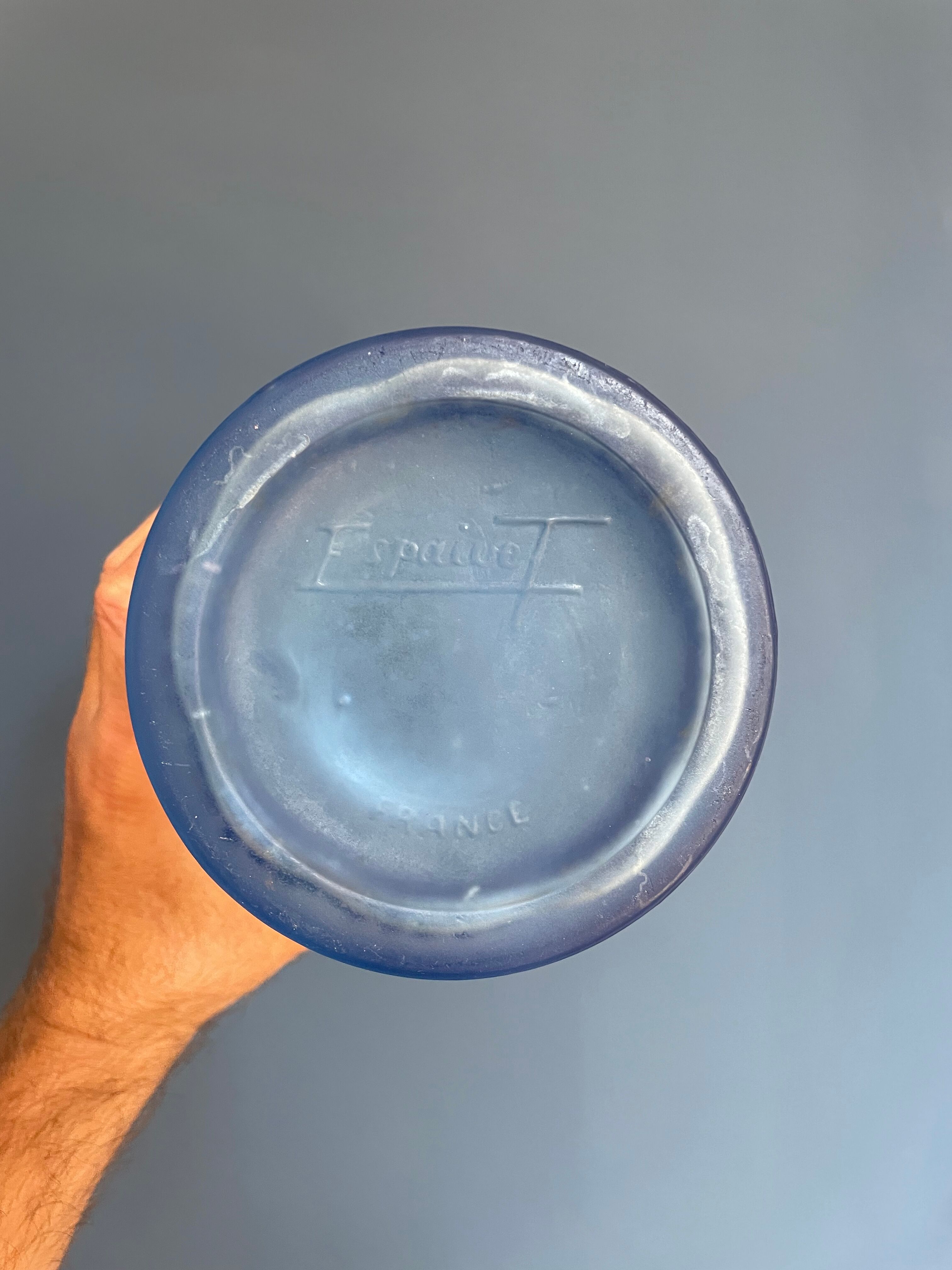 Blue Art Deco vase signed Espaivet France