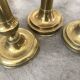 Set of 3 old brass copper zipper candlesticks