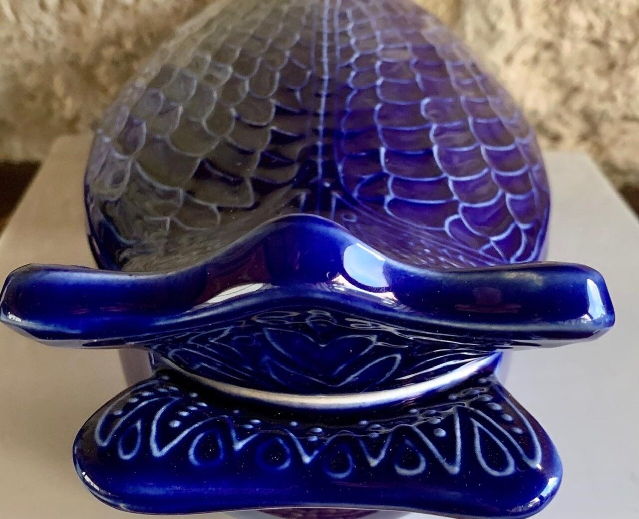 Vintage blue ceramic serving dish by Environmental Ceramics Inc., San Francisco, 1966
