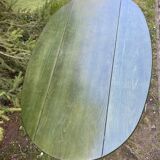 Large vintage oval drop leaf table in green lacquered bamboo rattan 158/106
