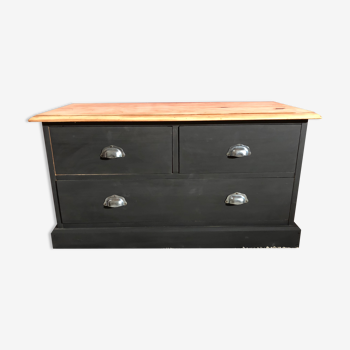 Meuble style de métier commode bois brut noir mat