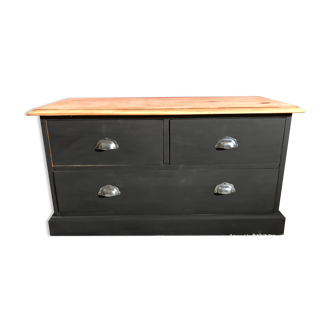 Meuble style de métier commode bois brut noir mat