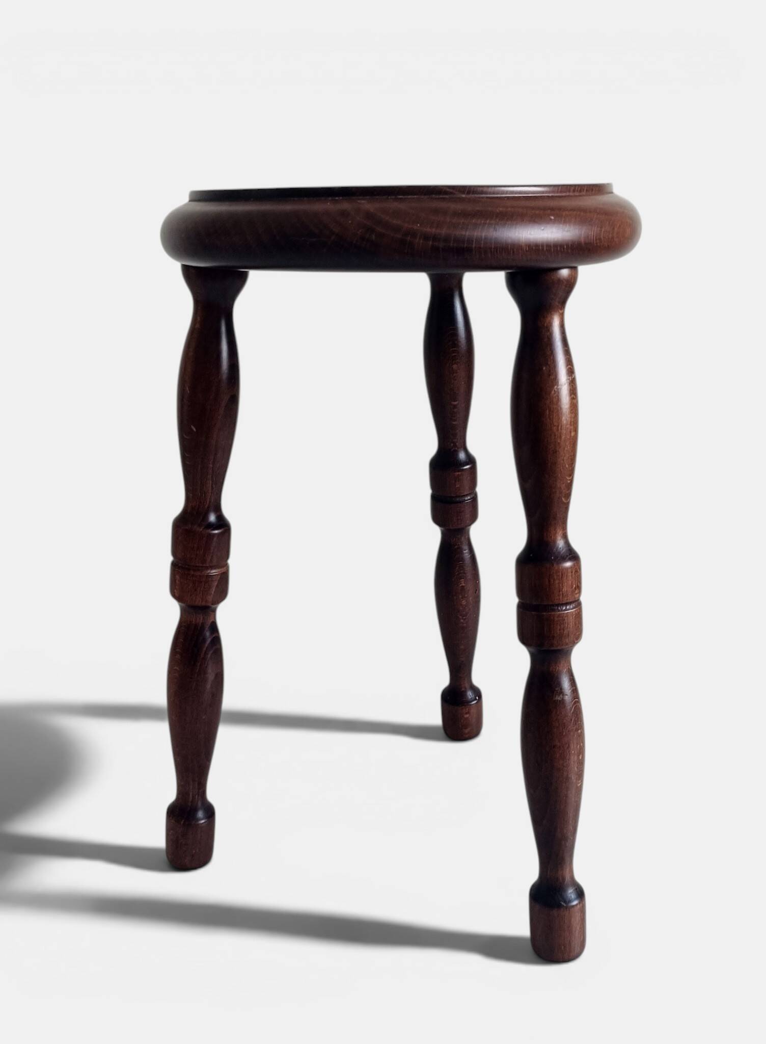 French Turned Chestnut Wood Stool or Side Table, Mid-20th Century