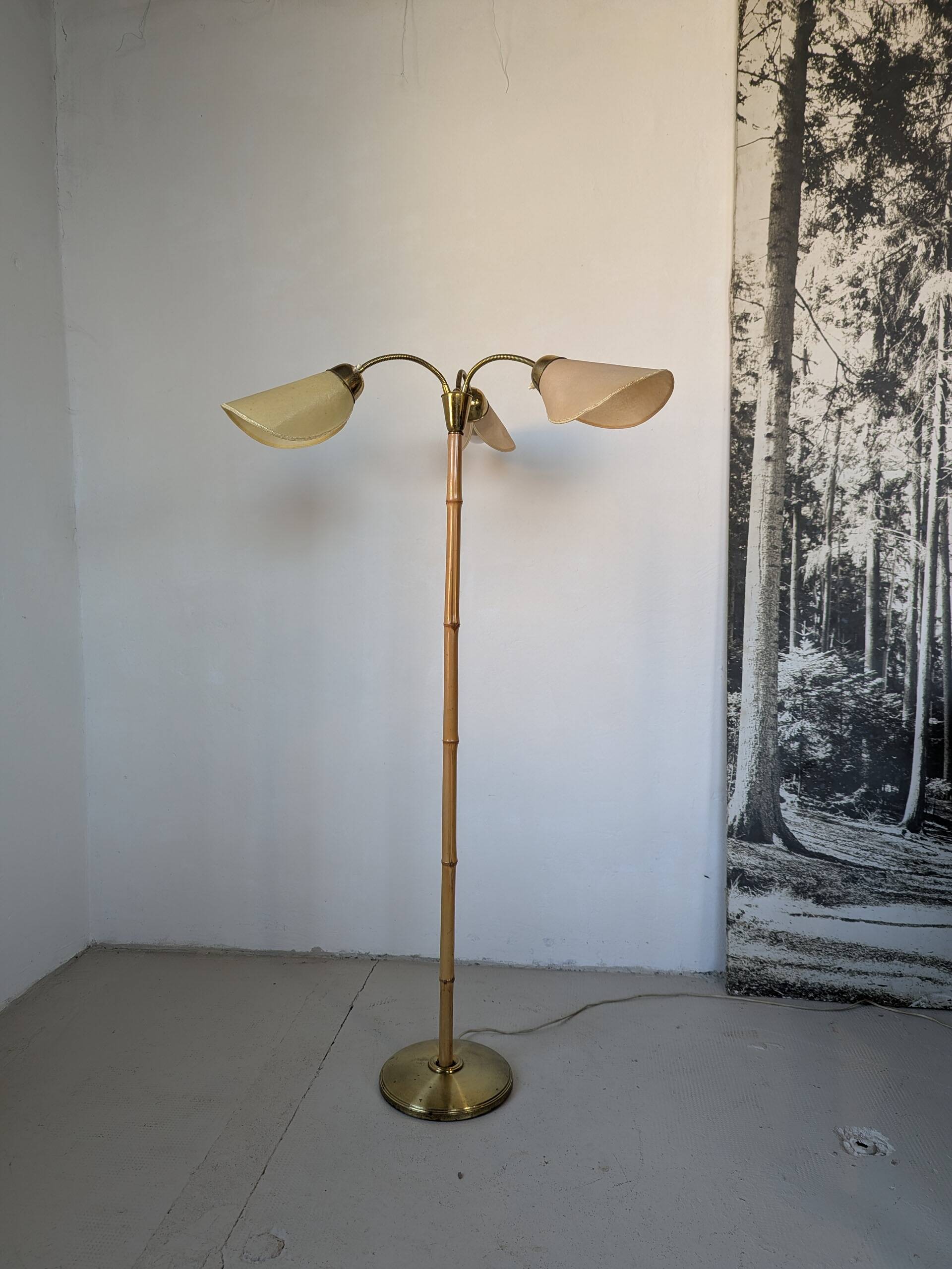 Bamboo and brass floor lamp