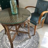 Rattan bistro table with glass top