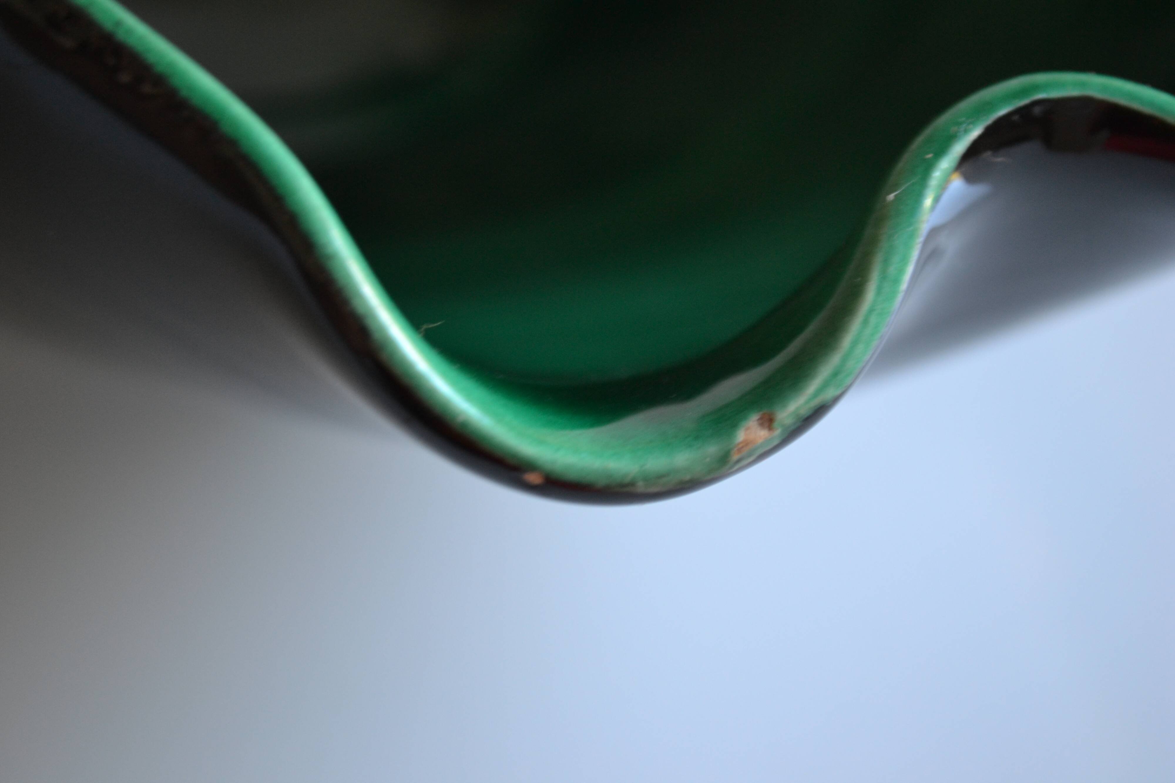 Grande coupe à fruits en céramique vert et noir années 60 60's 1960