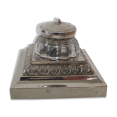 Metal office inkwell and art deco glass