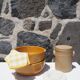 Pair of glazed ceramic salad bowls mustard LPM