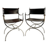 Maison Jansen, Pair of Savonarola armchairs, 1970