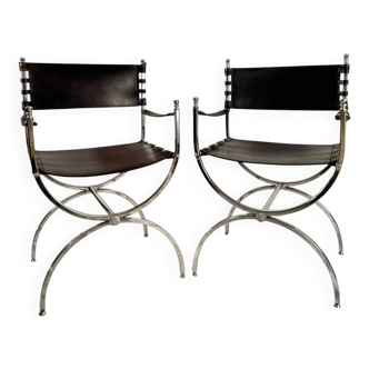 Maison Jansen, Paire de fauteuils  Savonarola, 1970