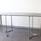 Console in smoked glass and chrome legs, 1970.