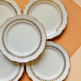 Lot of 6 white and golden vintage plates Poreylor l'Amandinoise France