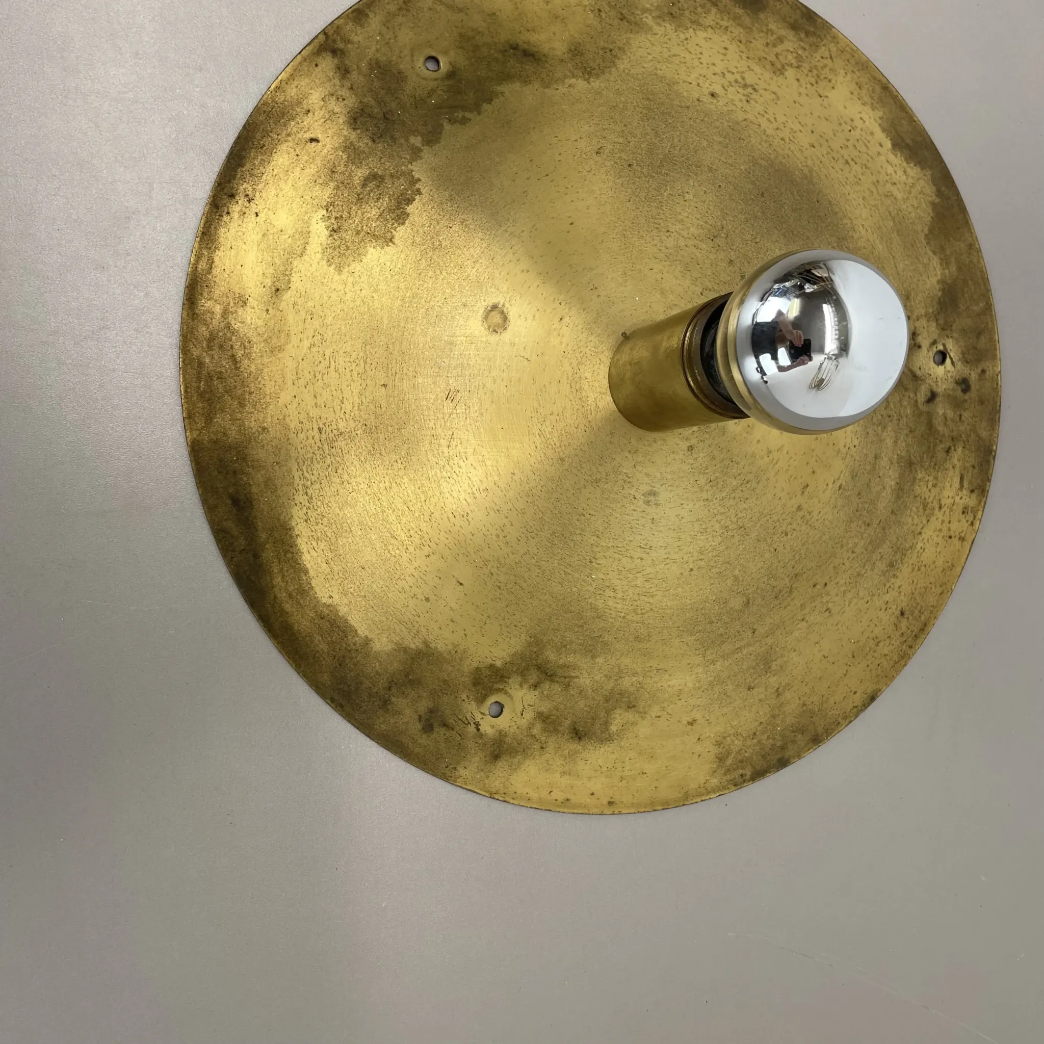 Wall-Ceiling Lamp made of Unique Brass in the Style of Gino Sarfatti, Flush Mount Lighting Italy 1950s