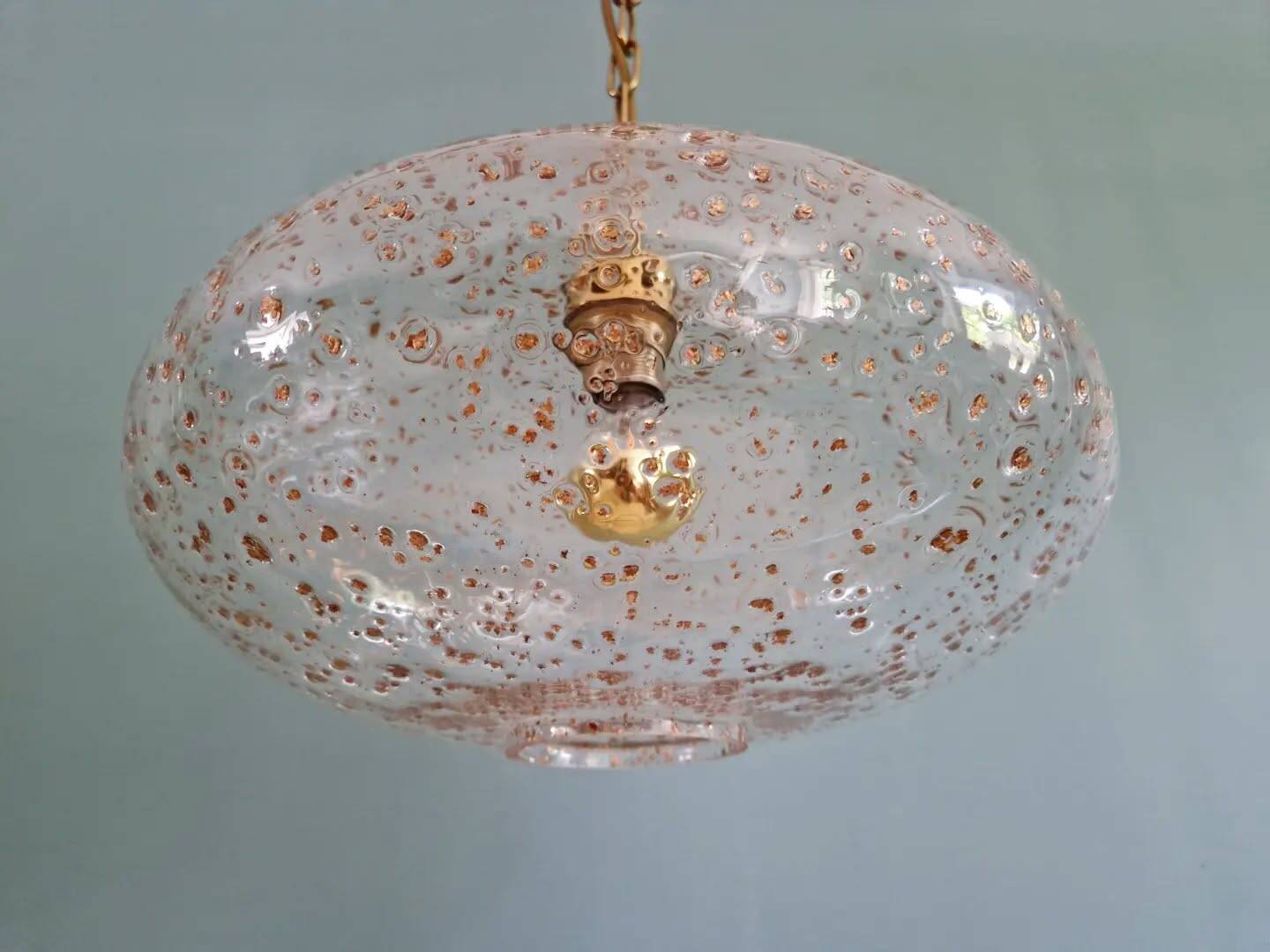 Large vintage glass pendant light, with gold inclusions, 1970.