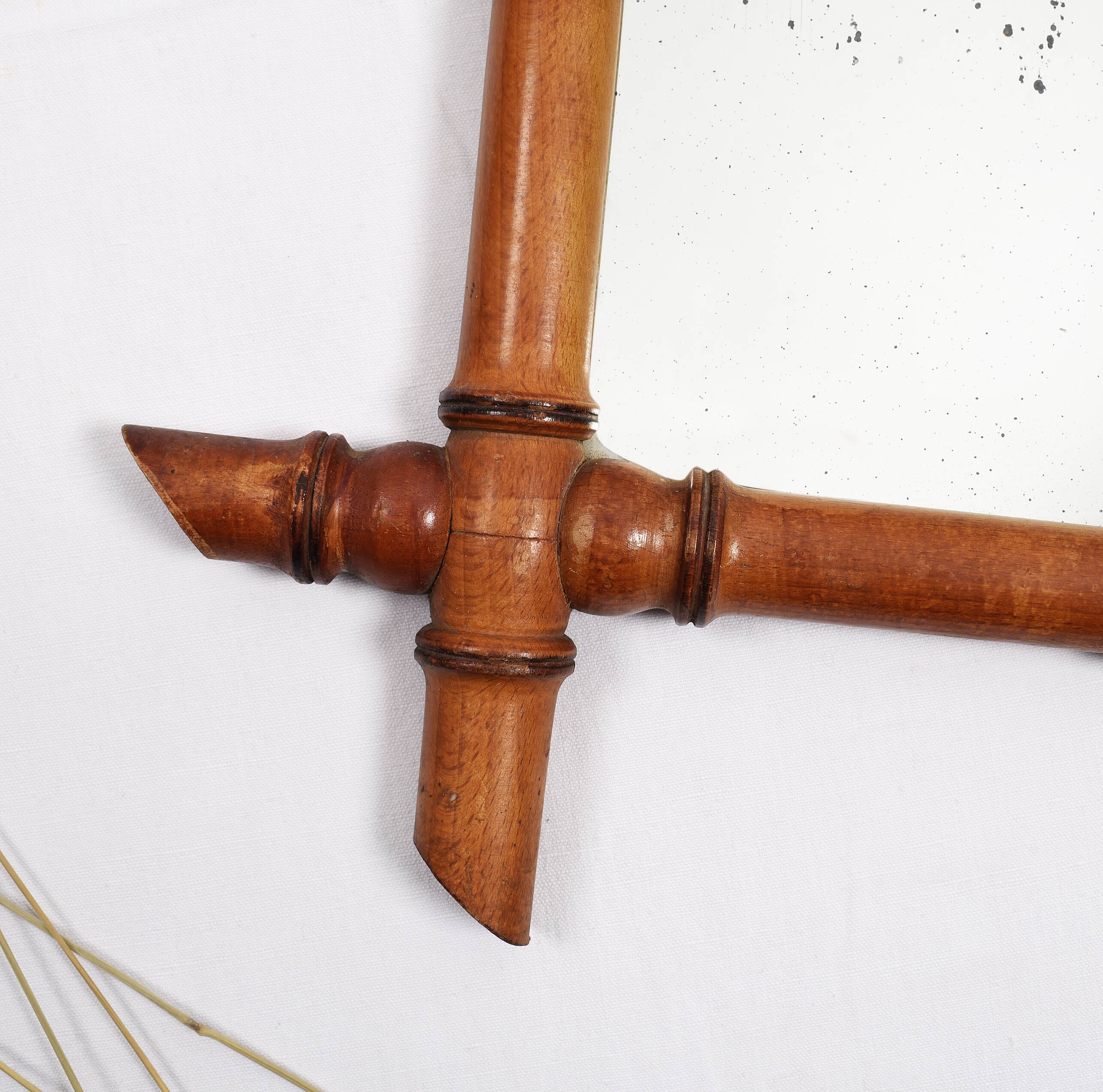 Old turned wooden mirror, bamboo imitation