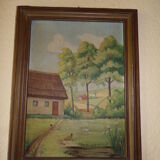 Naive landscape table on panel