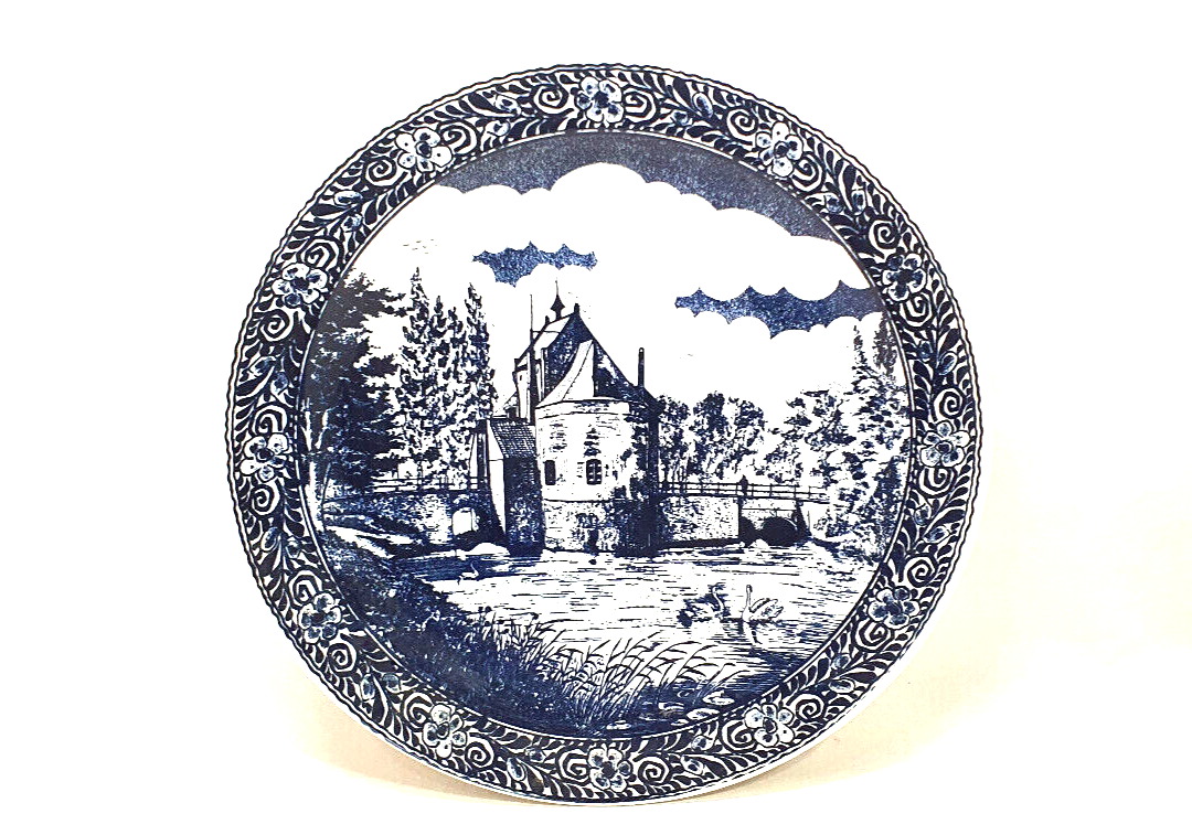 Large decorative plate decorations blue landscape diameter 40 cm