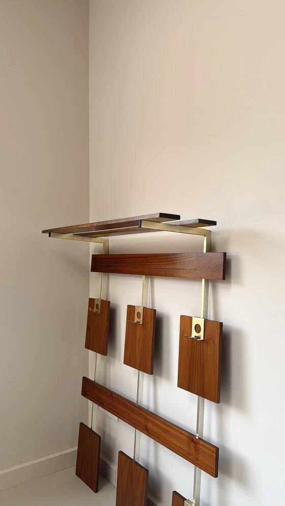 Vintage teak wall coat rack