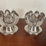 Pair of candle holders in crystal and vintage silver metal