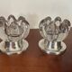 Pair of candle holders in crystal and vintage silver metal
