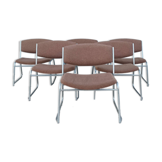 Set of 6 vintage low chairs in chrome metal