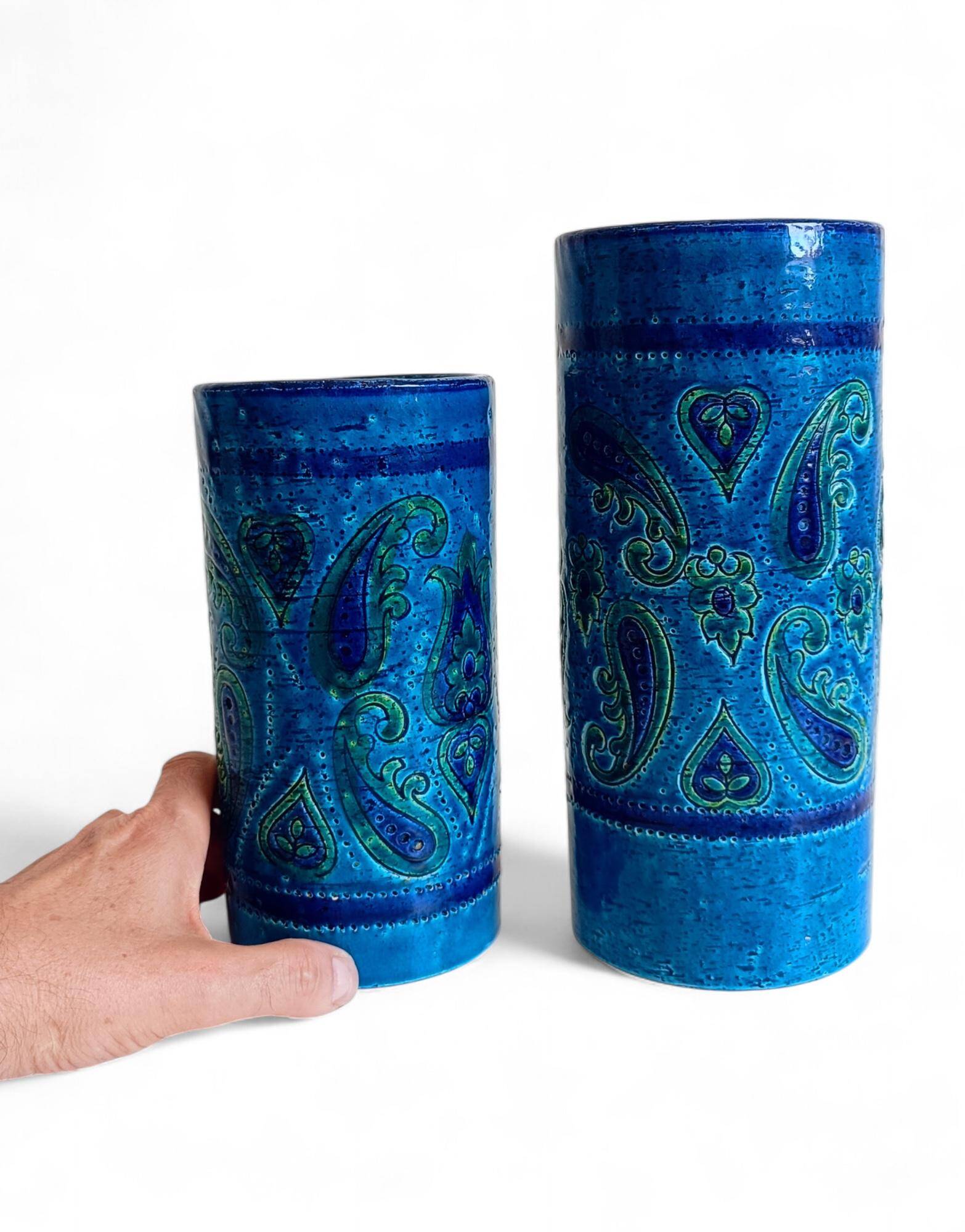 Vases en céramique Rimini Blu d'Aldo Londi, Bitossi, Italie, années 1960.