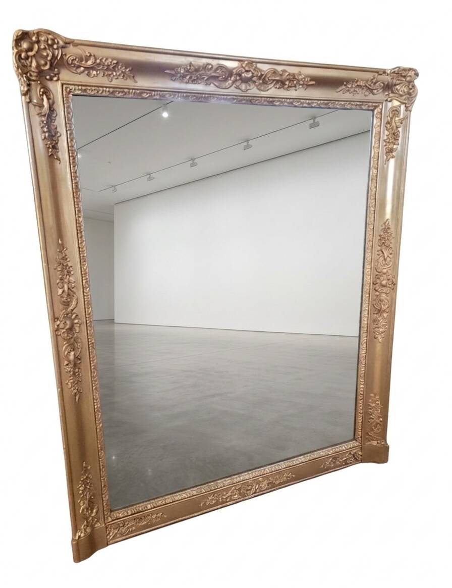 Antique gilded mirror from the 19th century, mercury mirror.