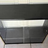 Double gold metal string shelves and black trays, vintage, 60s