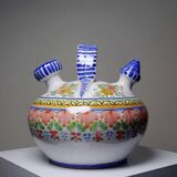 Spanish ceramic water bottle with vintage painted flowers