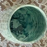 Blue speckled and marbled glass vase