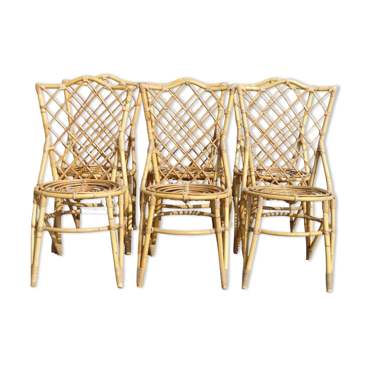Set of 6 bamboo and rattan chairs