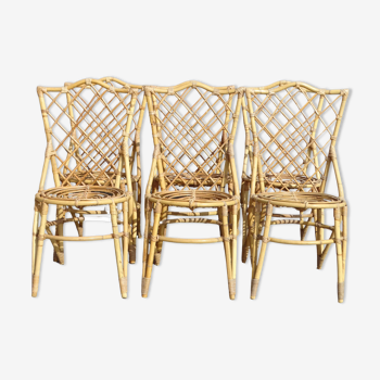 Set of 6 bamboo and rattan chairs