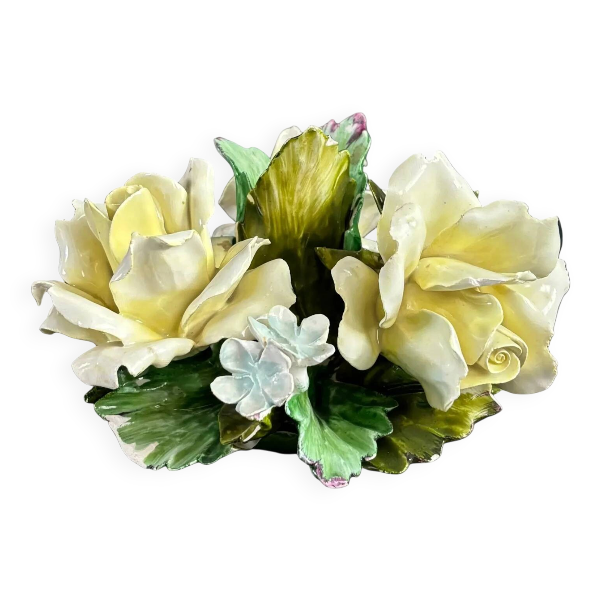 Rose porcelain barbotine candlestick - Capodimonte Italy - Ref 1378