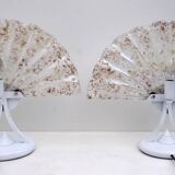 Pair of Postmodern Italian Iridescent Murano Glass Fan Table Lamps, 1980s