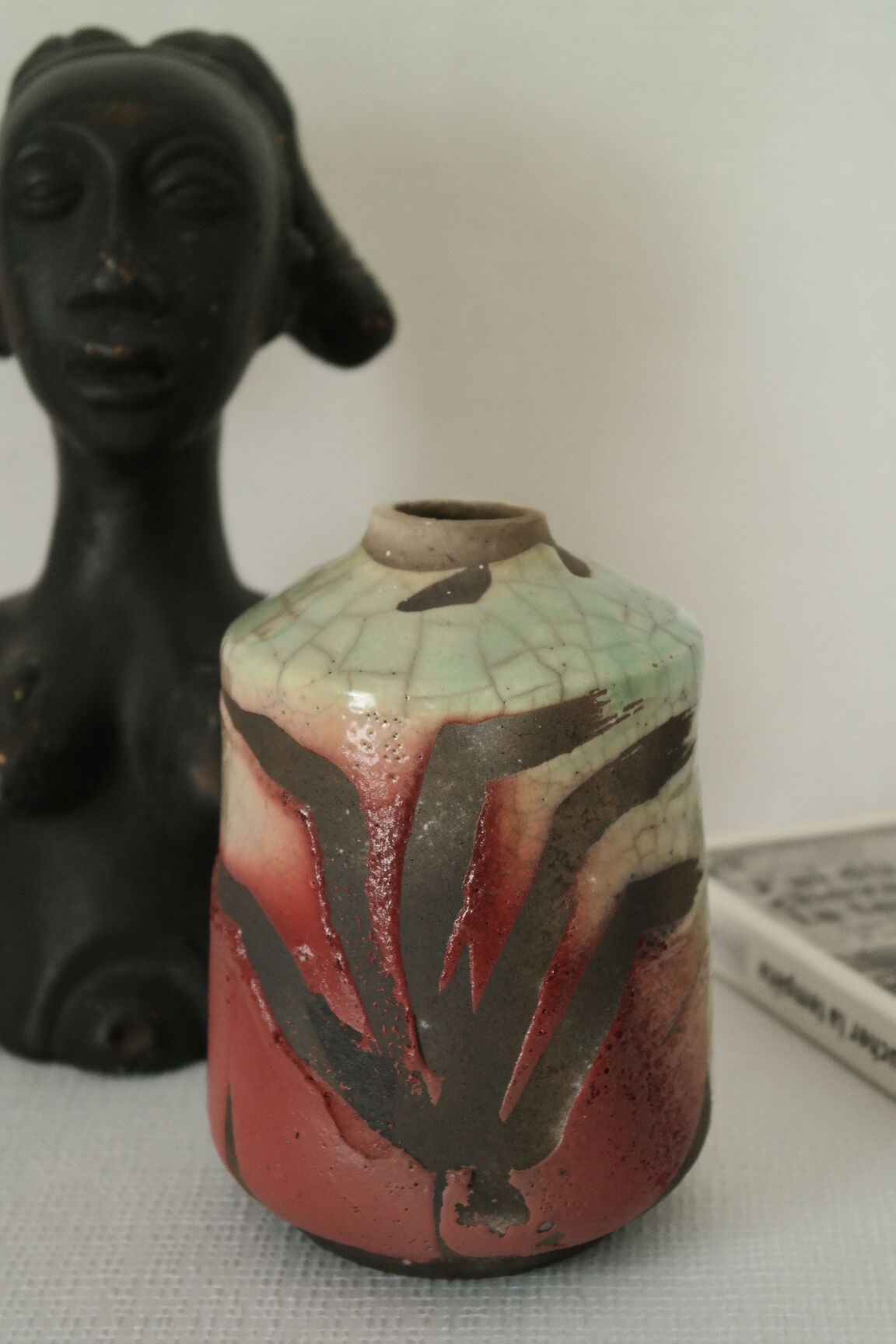 Polychrome raku vase