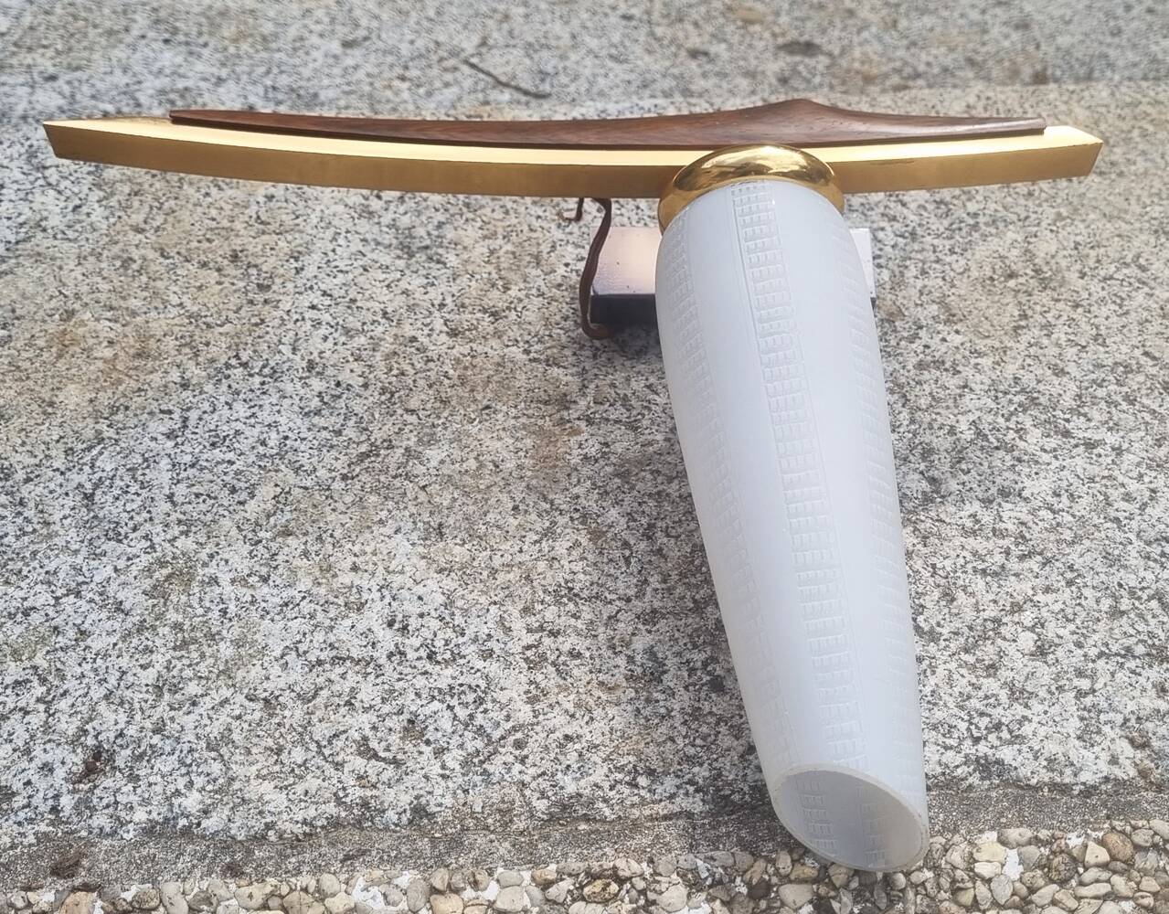 Pair of Scandinavian wall lights, teak, brass and opaline, vintage, 60s